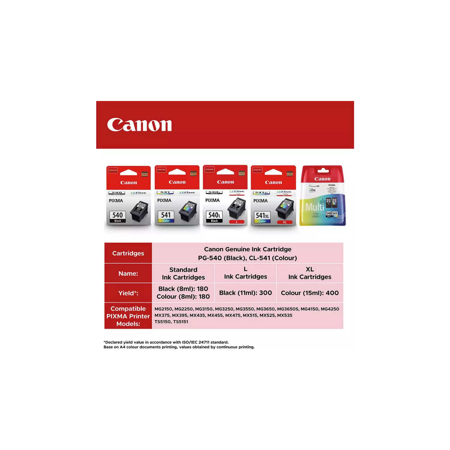 Canon PG-540 & CL-541 Ink Cartridges - Black & Colour - 4